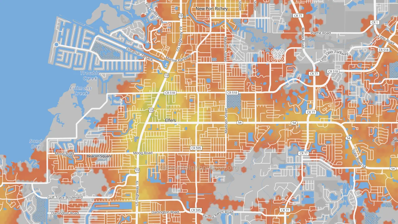 Bike Grade map of Elfers, FL
