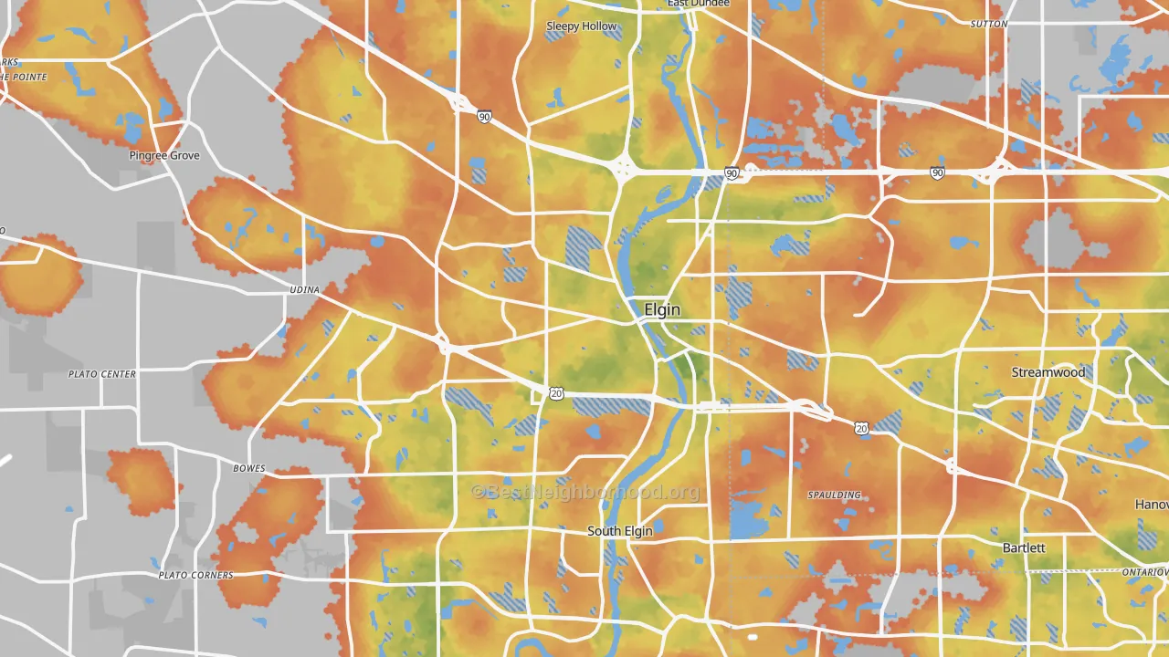 Bike Grade map of Elgin, IL