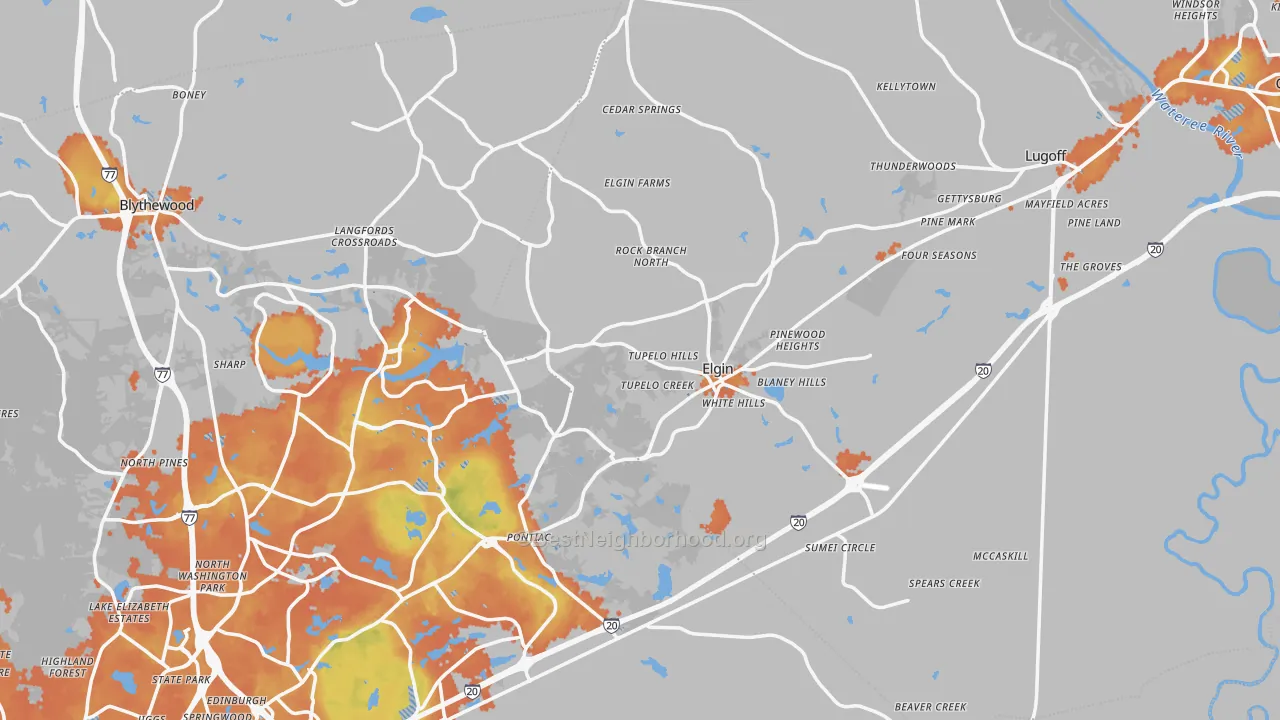 Bike Grade map of Elgin, SC