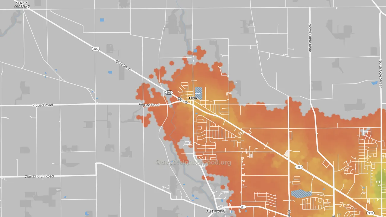Bike Grade map of Elida, OH