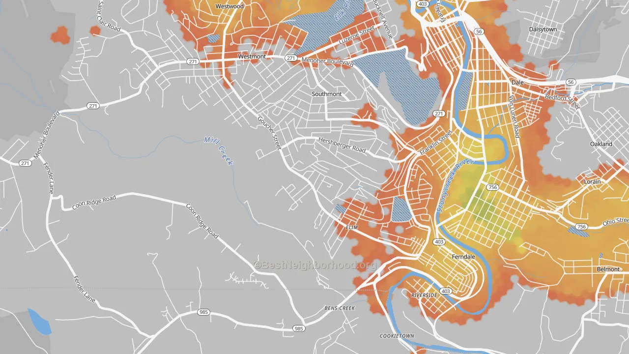 Bike Grade map of Elim, PA