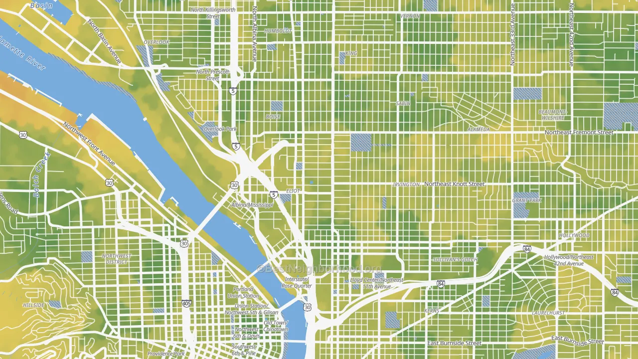 Bike Grade map of Eliot, Portland, OR