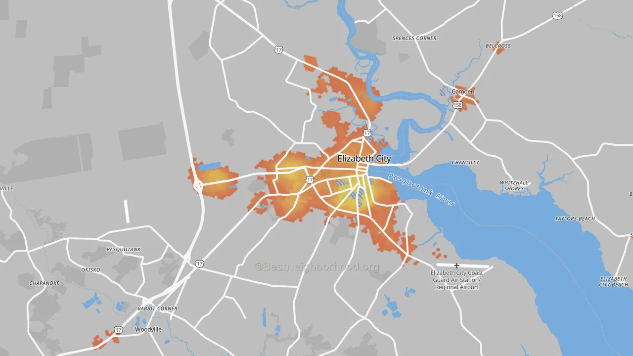 Bike Grade map of Elizabeth City, NC