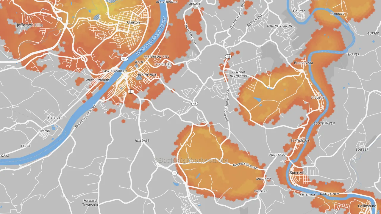 Bike Grade map of Elizabeth, PA