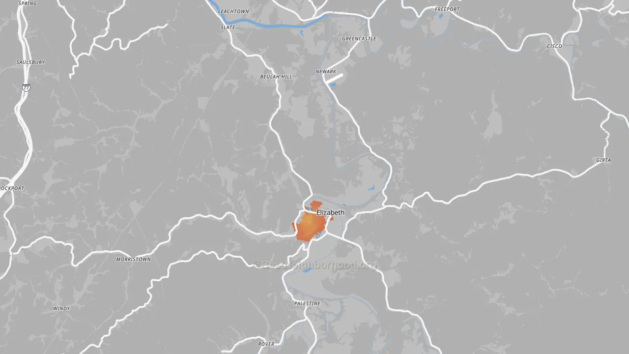Bike Grade map of Elizabeth, WV