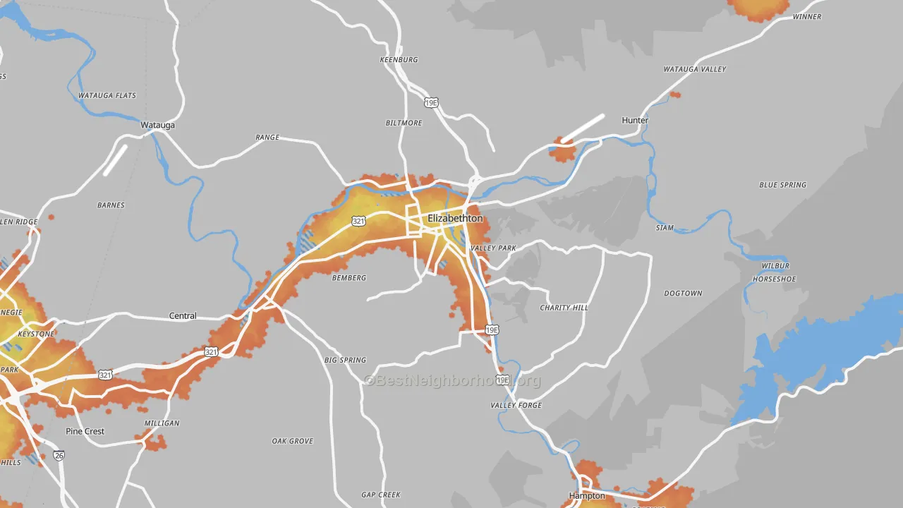 Bike Grade map of Elizabethton, TN