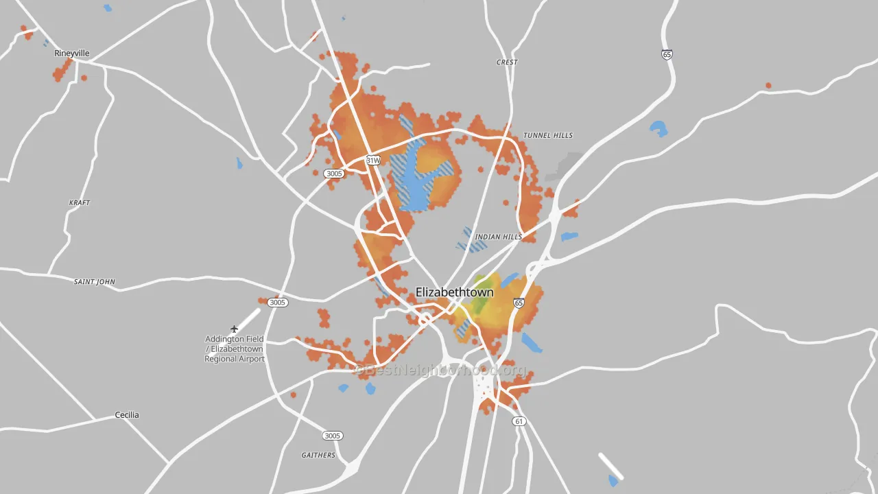 Bike Grade map of Elizabethtown, KY