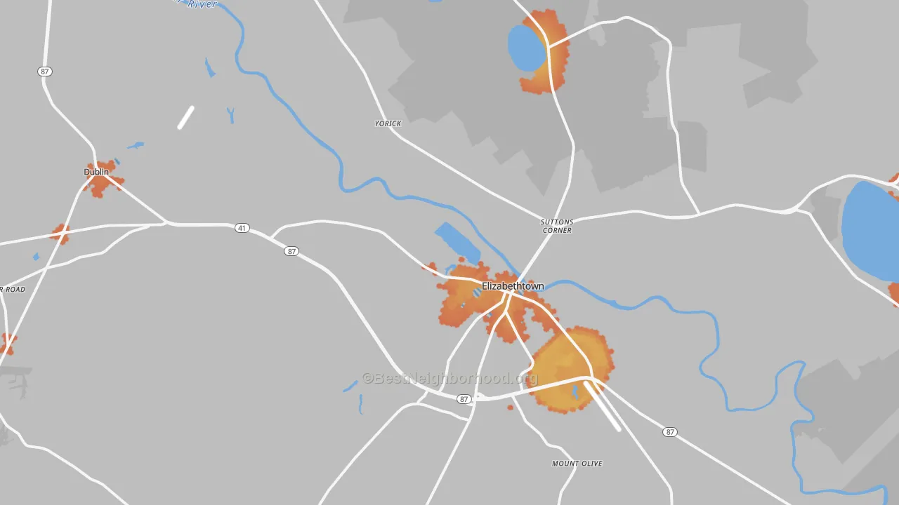 Bike Grade map of Elizabethtown, NC
