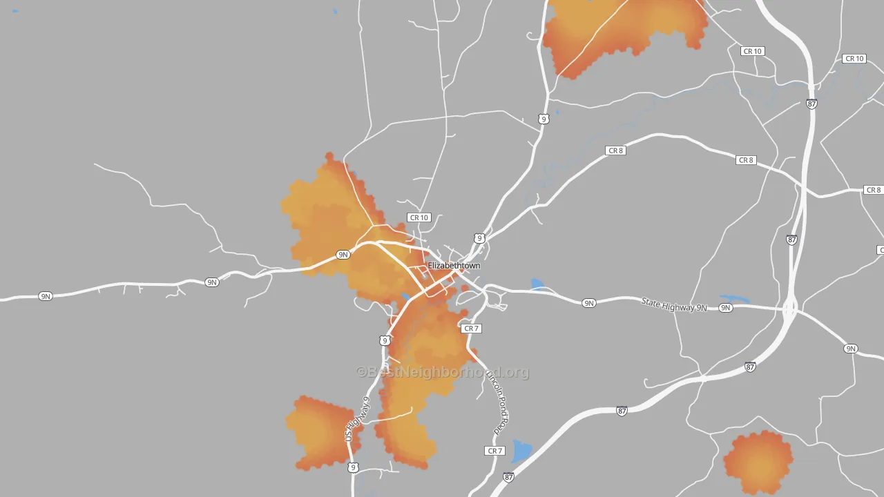 Bike Grade map of Elizabethtown, NY