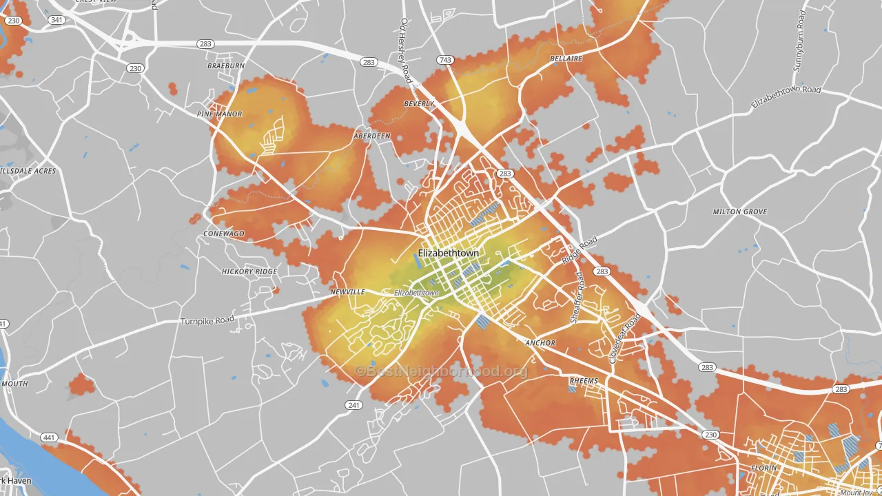 Bike Grade map of Elizabethtown, PA