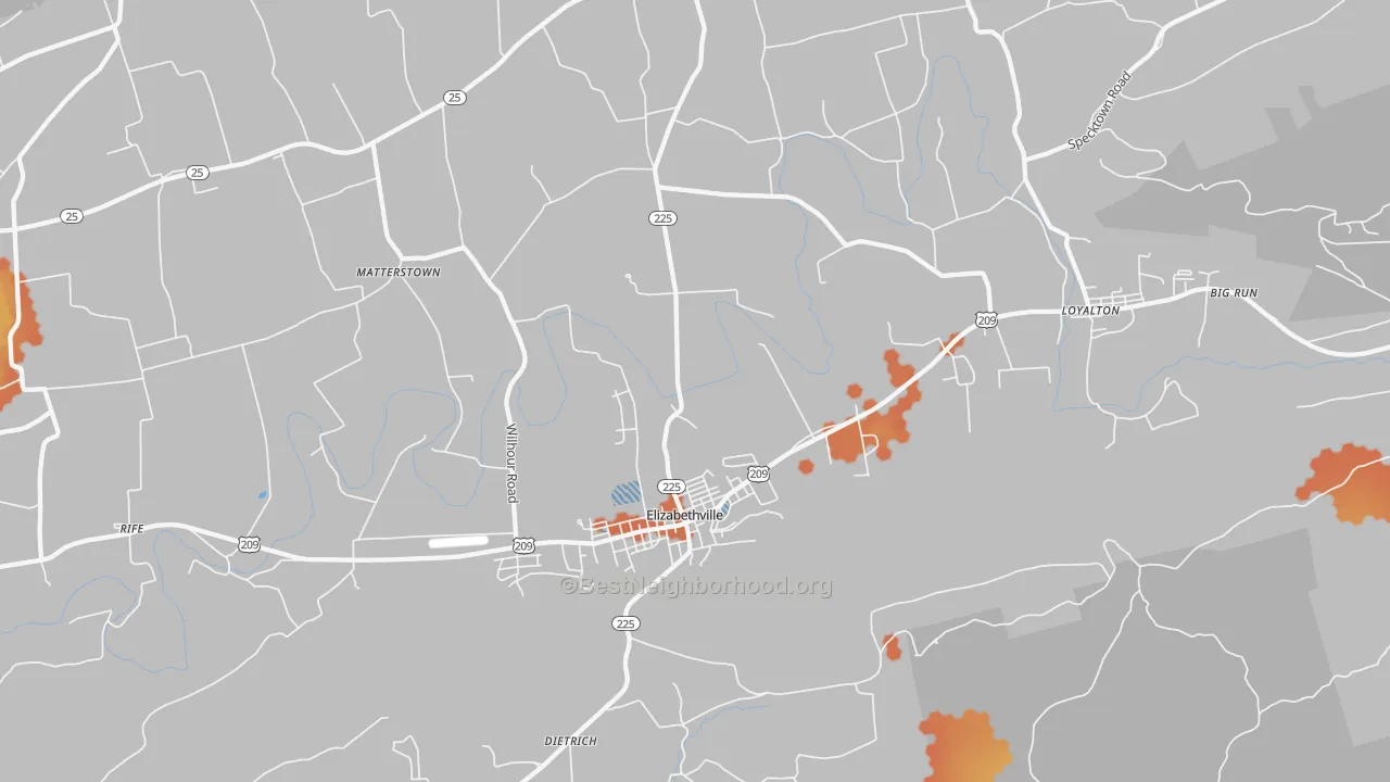 Bike Grade map of Elizabethville, PA