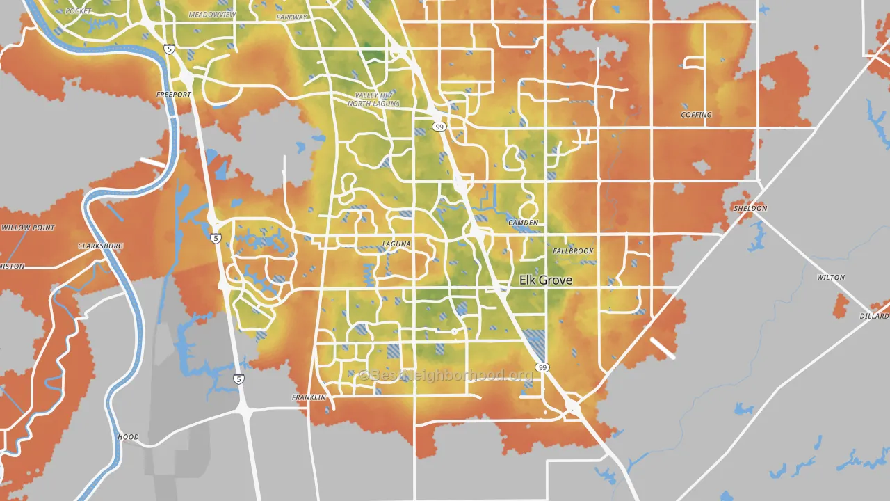 Bike Grade map of Elk Grove, CA