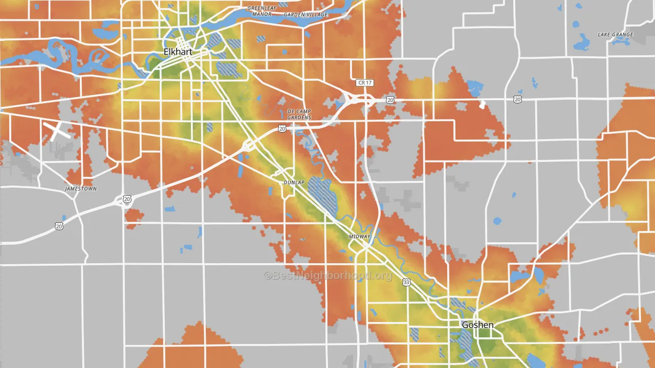 Bike Grade map of Elkhart County, IN