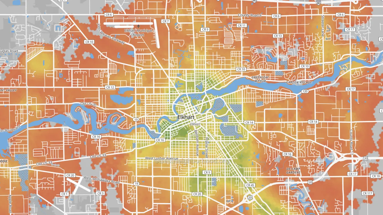 Bike Grade map of Elkhart, IN