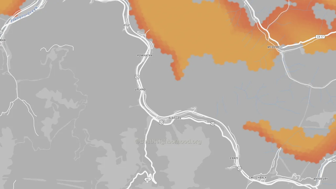 Bike Grade map of Elkhorn, WV
