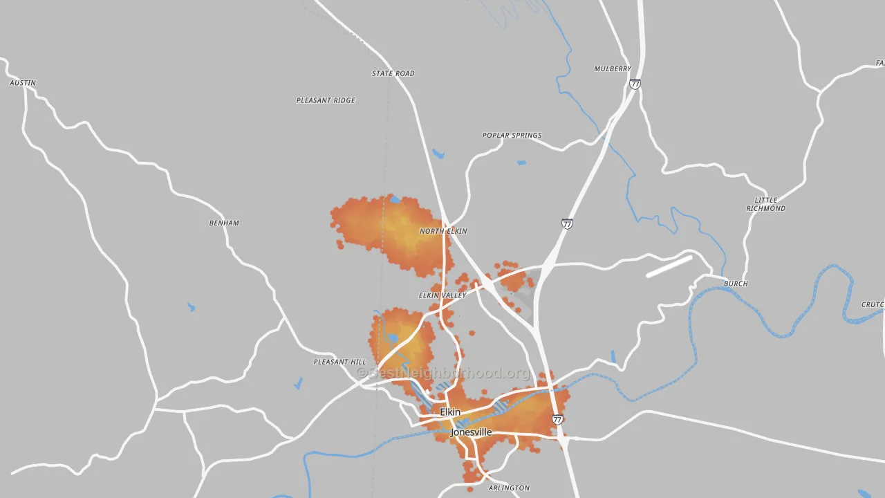 Bike Grade map of Elkin, NC