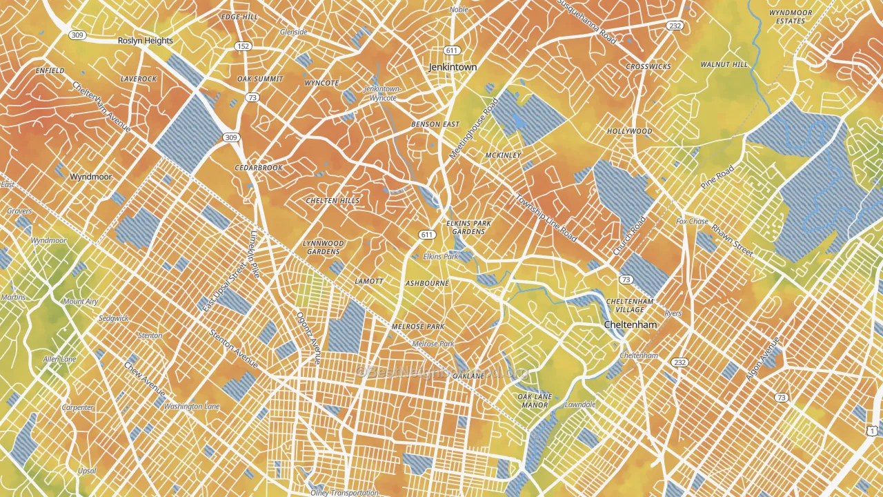 Bike Grade map of Elkins Park, PA