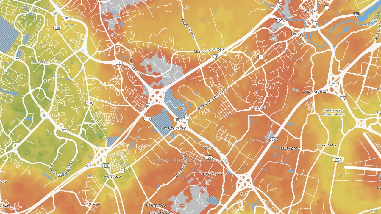 Bike Grade map of Elkridge, MD