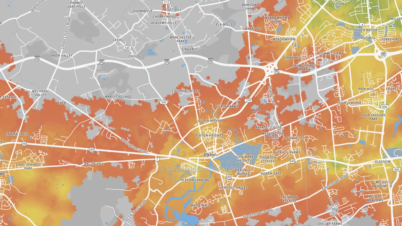 Bike Grade map of Elkton, MD