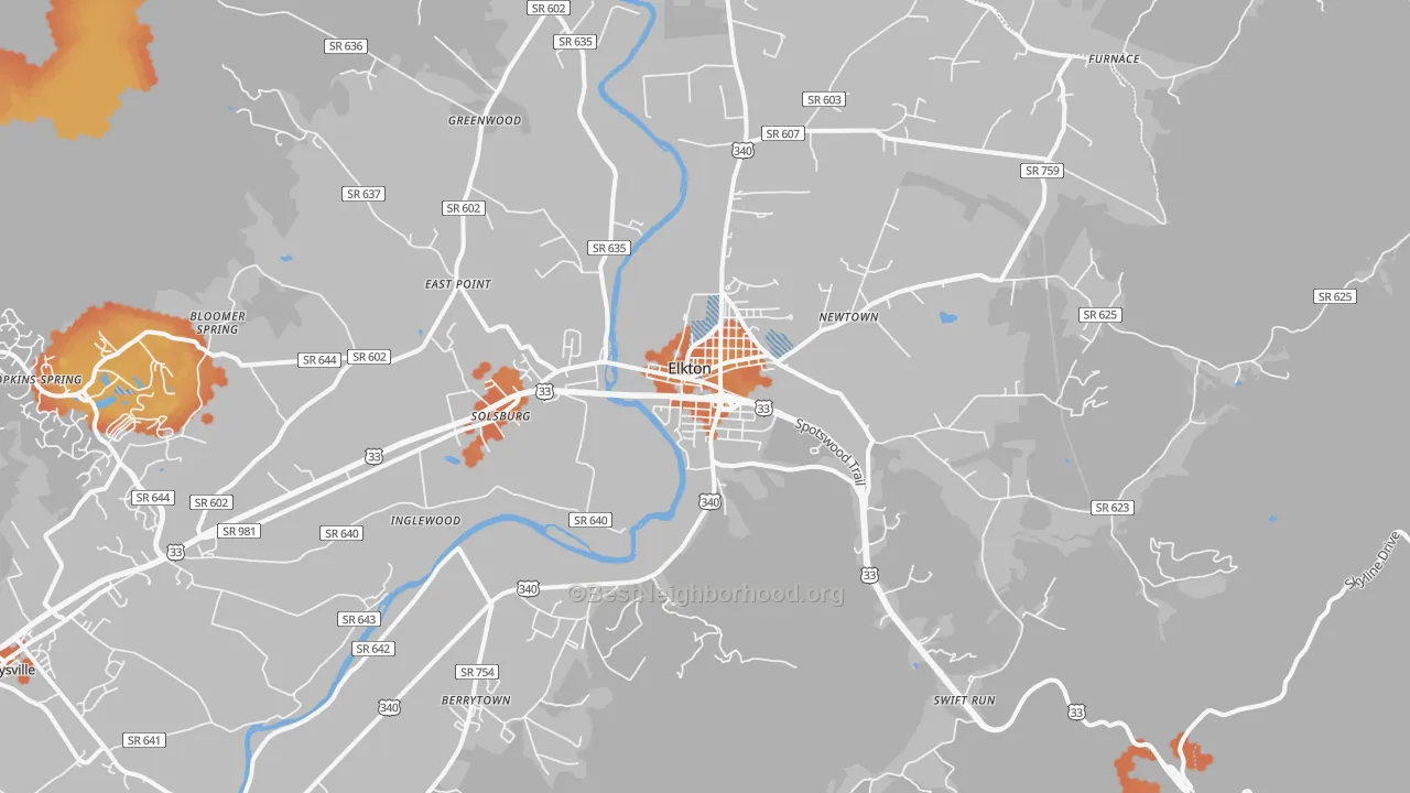 Bike Grade map of Elkton, VA