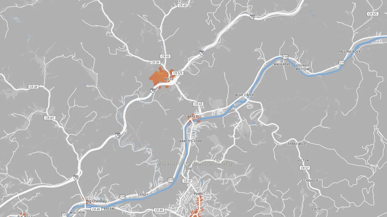 Bike Grade map of Elkview, WV