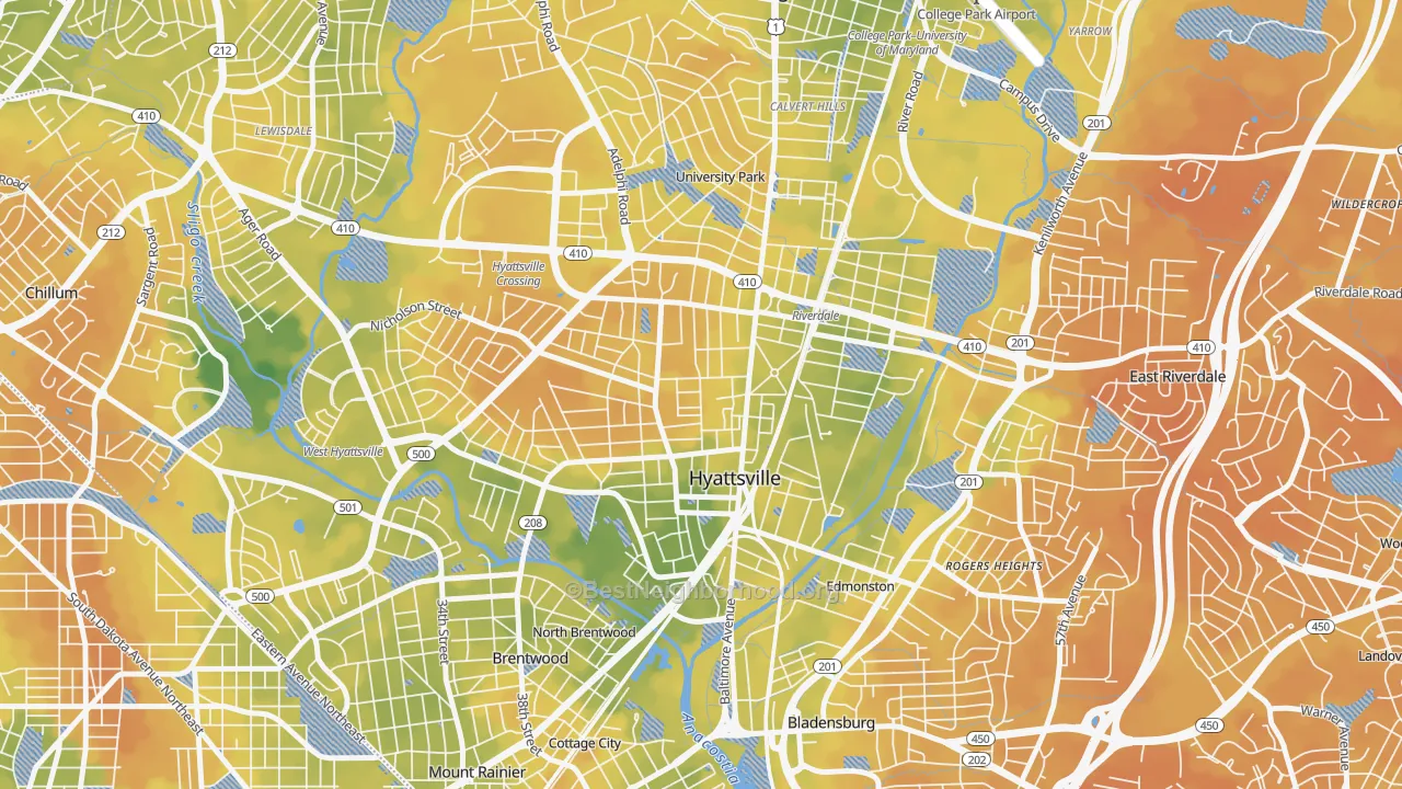 Bike Grade map of Ellaville, Hyattsville, MD