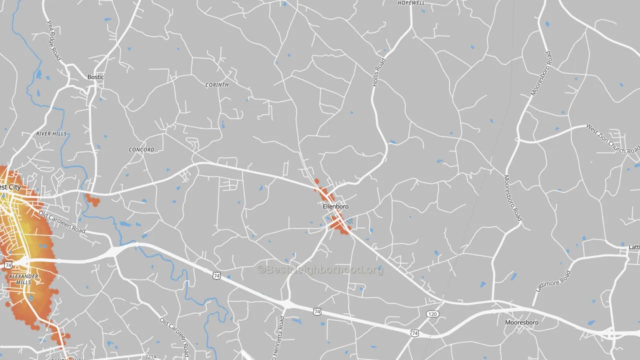 Bike Grade map of Ellenboro, NC
