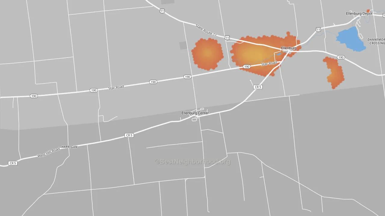 Bike Grade map of Ellenburg Center, NY