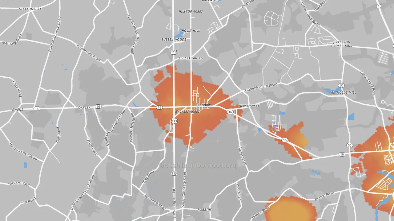 Bike Grade map of Ellendale, DE