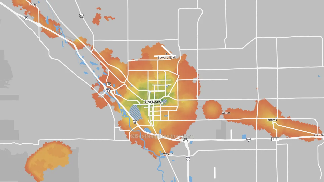 Bike Grade map of Ellensburg, WA