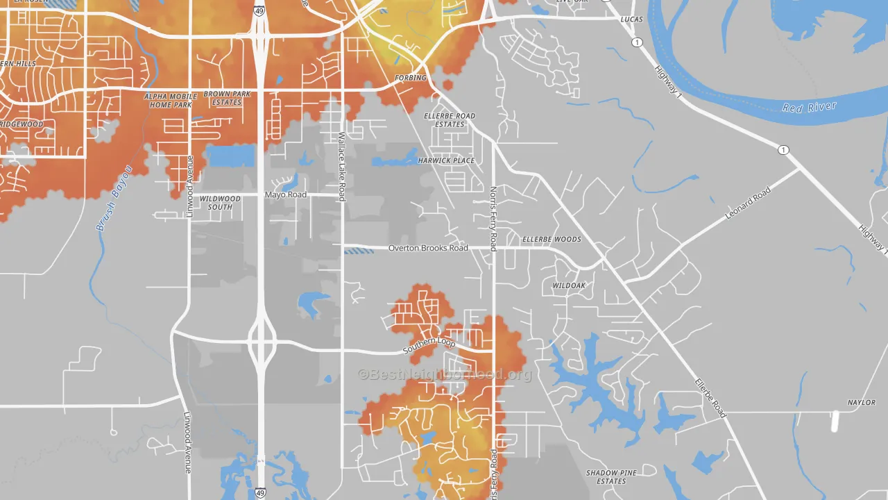 Bike Grade map of Ellerbee Woods, Shreveport, LA