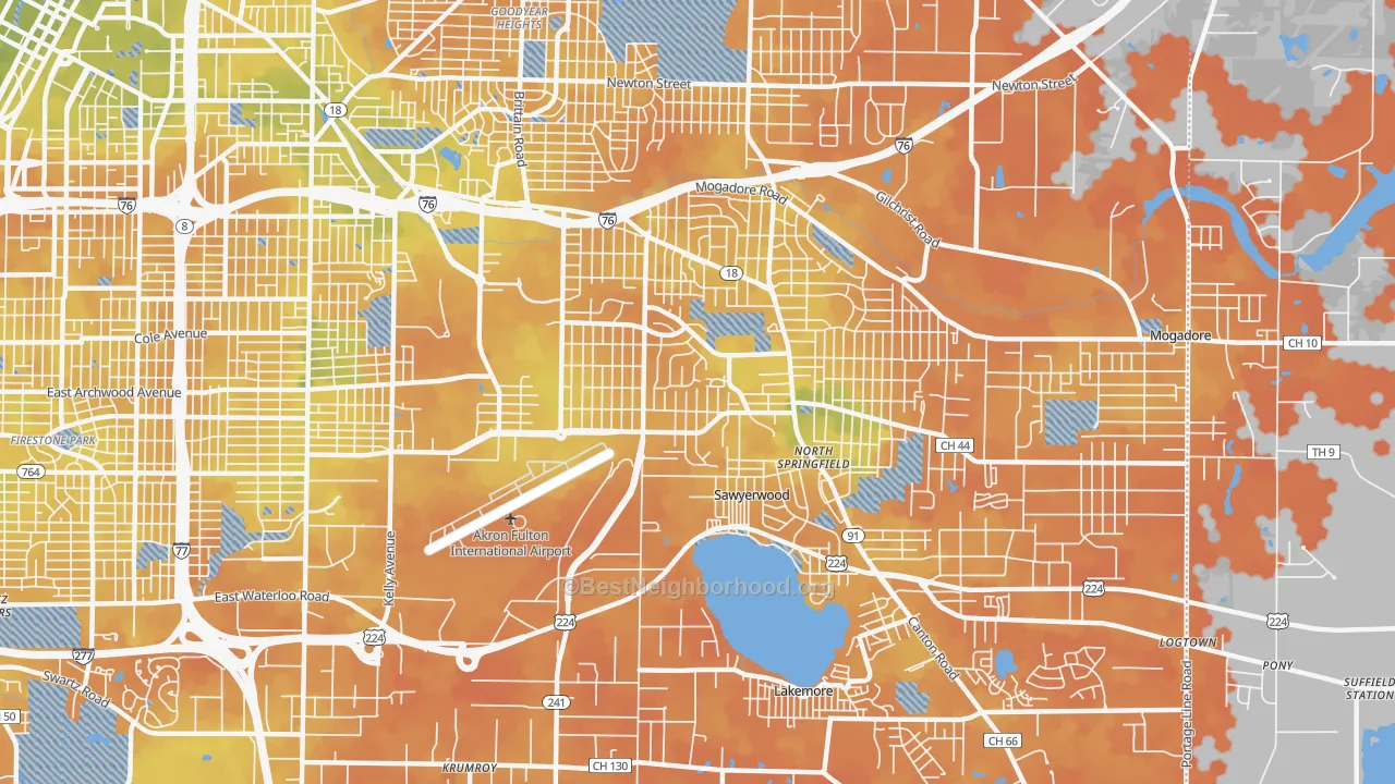 Bike Grade map of Ellet, Akron, OH