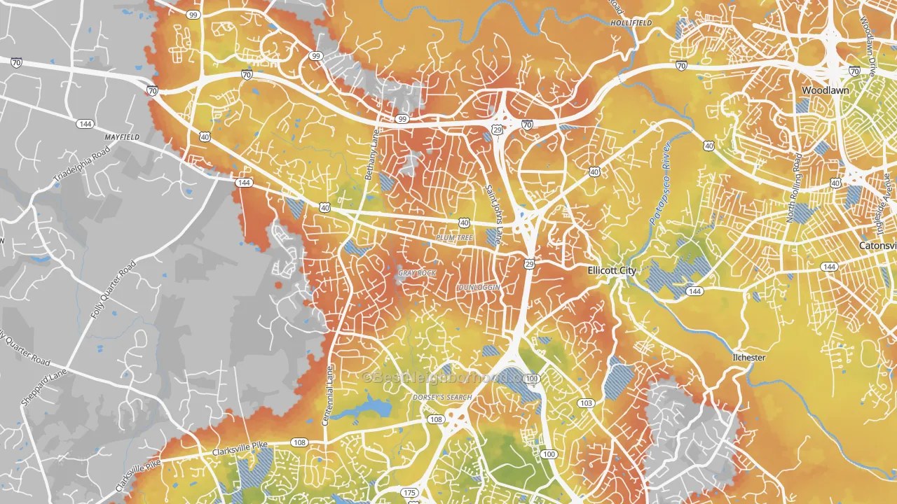 Bike Grade map of Ellicott City, MD