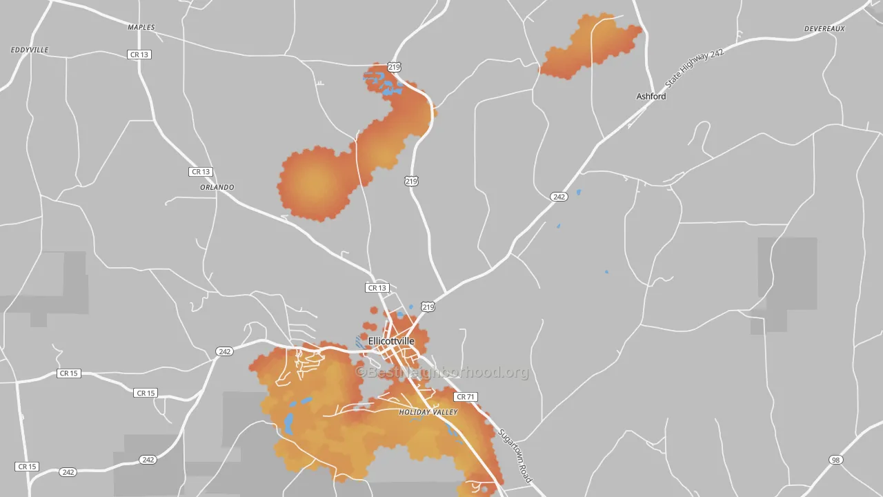 Bike Grade map of Ellicottville, NY
