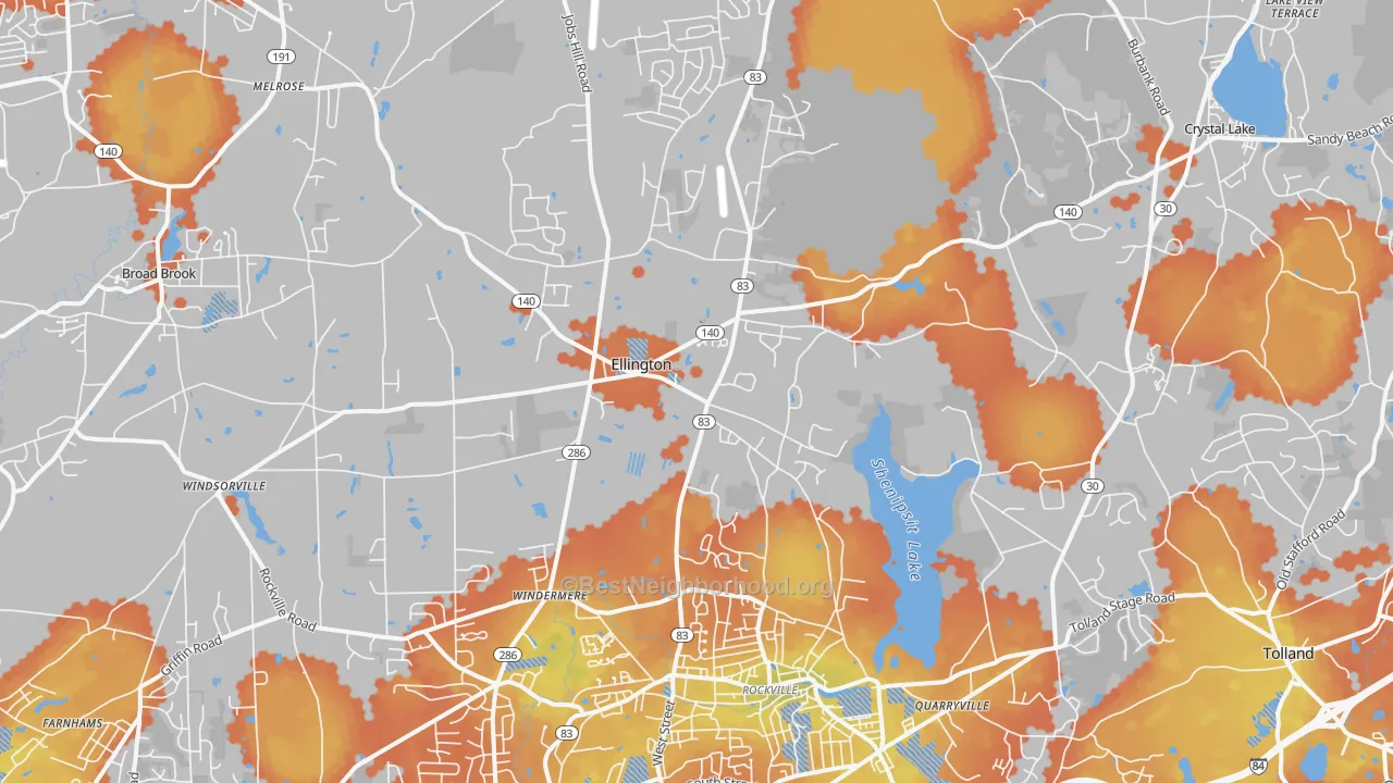 Bike Grade map of Ellington, CT