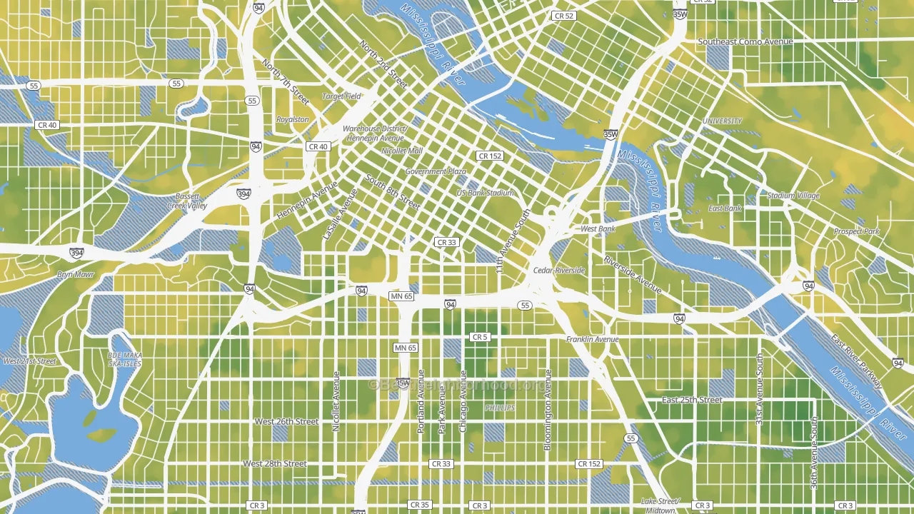 Bike Grade map of Elliot Park, Minneapolis, MN