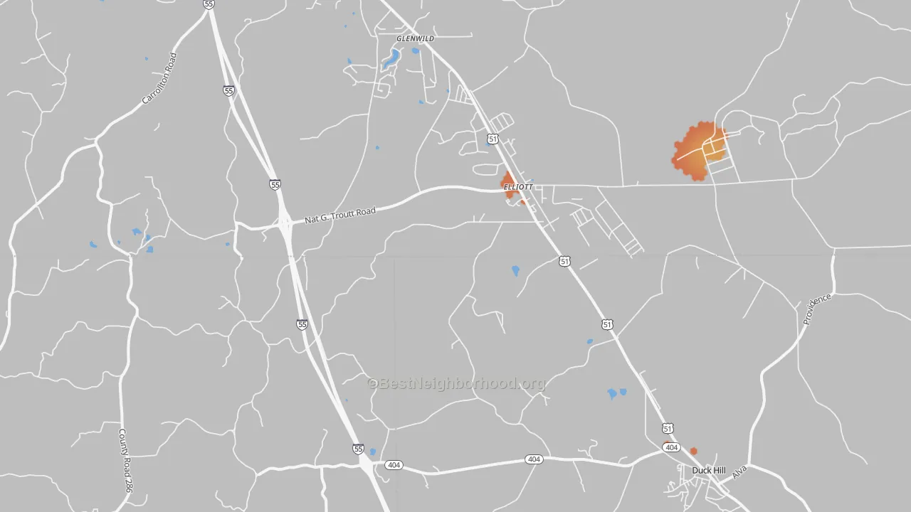 Bike Grade map of Elliott, MS