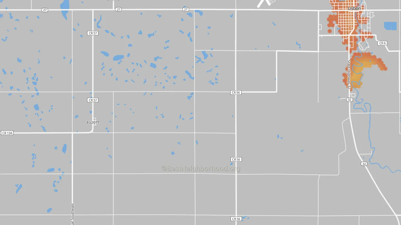 Bike Grade map of Elliott, ND