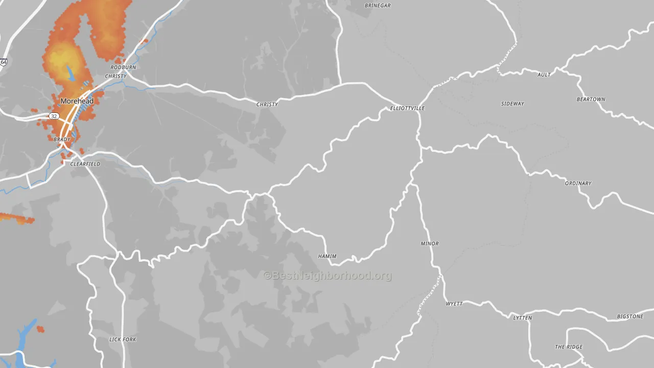 Bike Grade map of Elliottville, KY