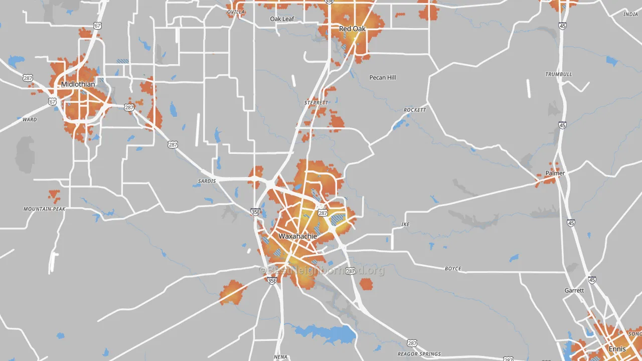 Bike Grade map of Ellis County, TX