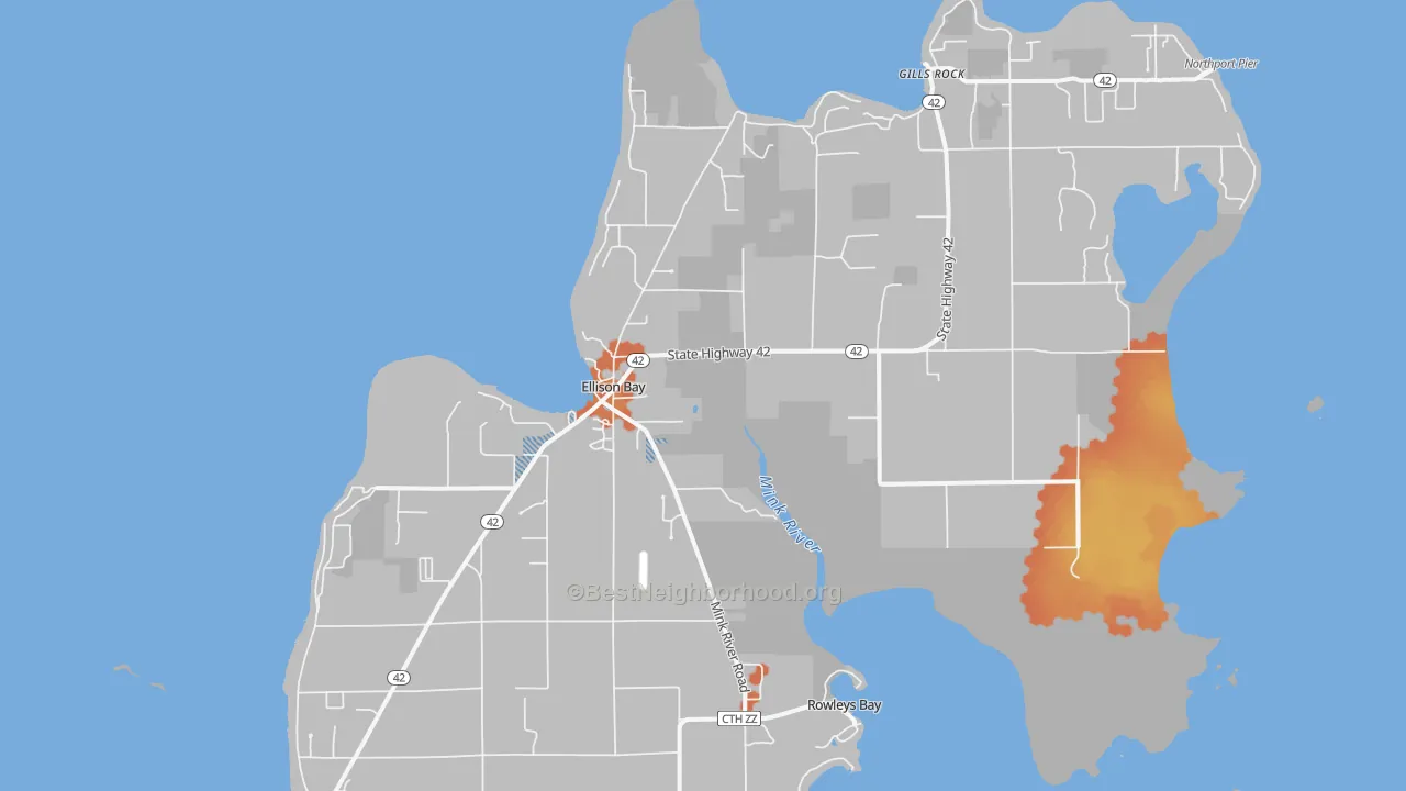 Bike Grade map of Ellison Bay, WI