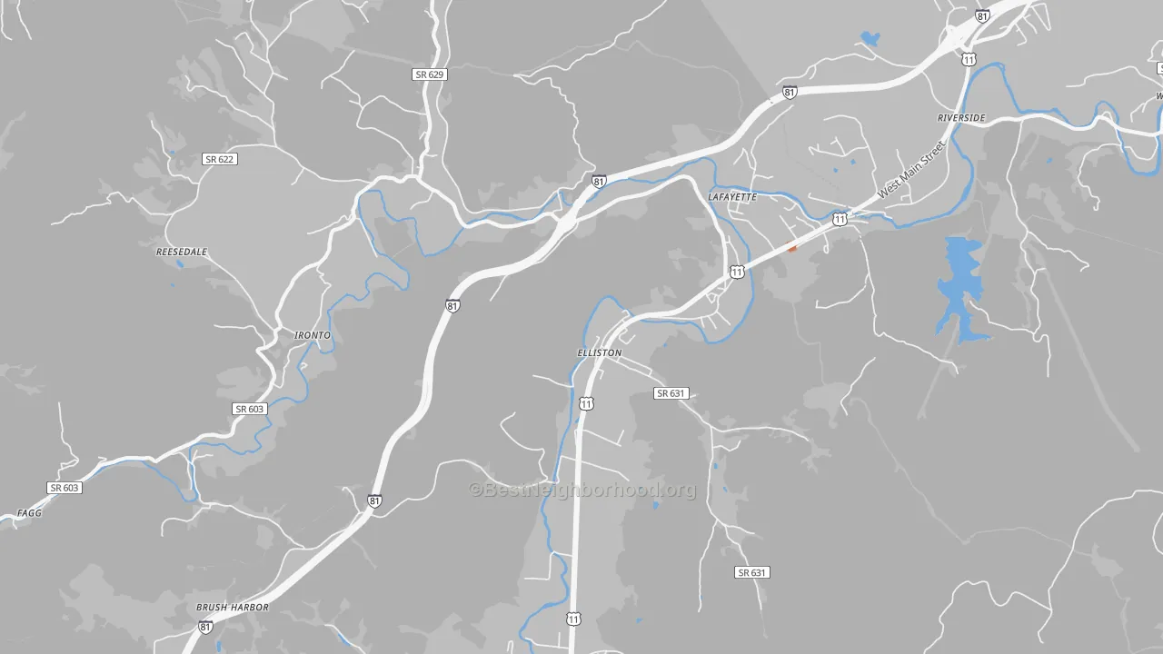 Bike Grade map of Elliston, VA