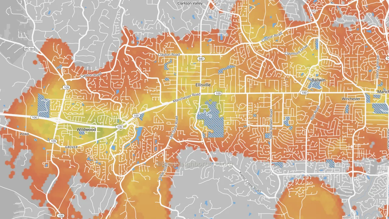 Bike Grade map of Ellisville, MO