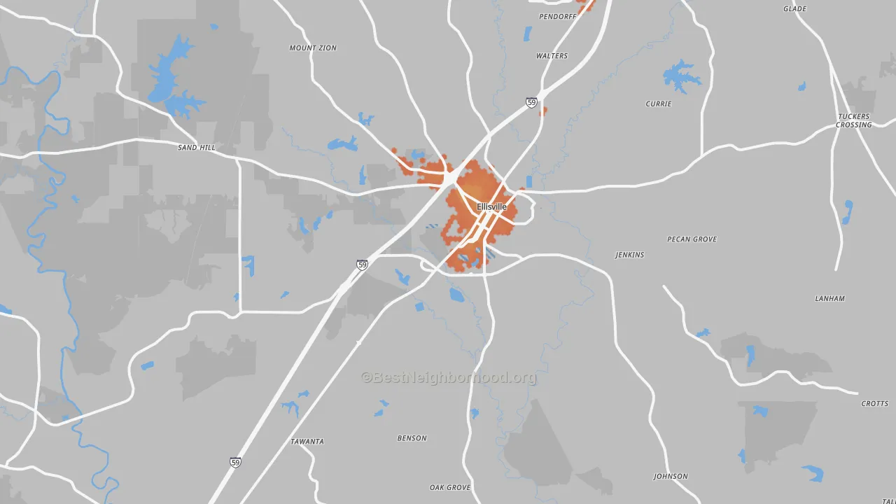 Bike Grade map of Ellisville, MS