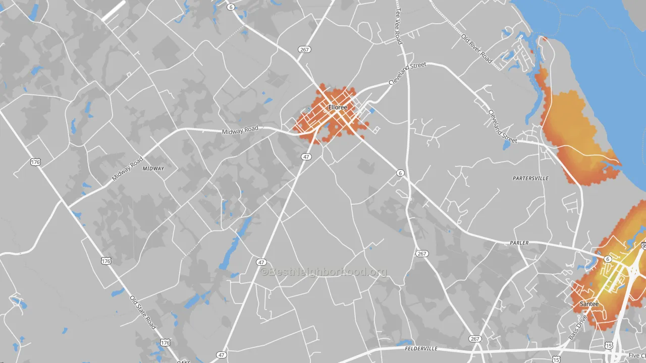 Bike Grade map of Elloree, SC