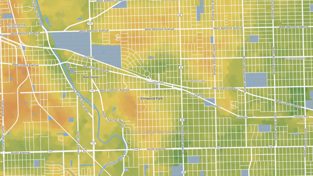 Bike Grade map of Ellsworth, Elmwood Park, IL