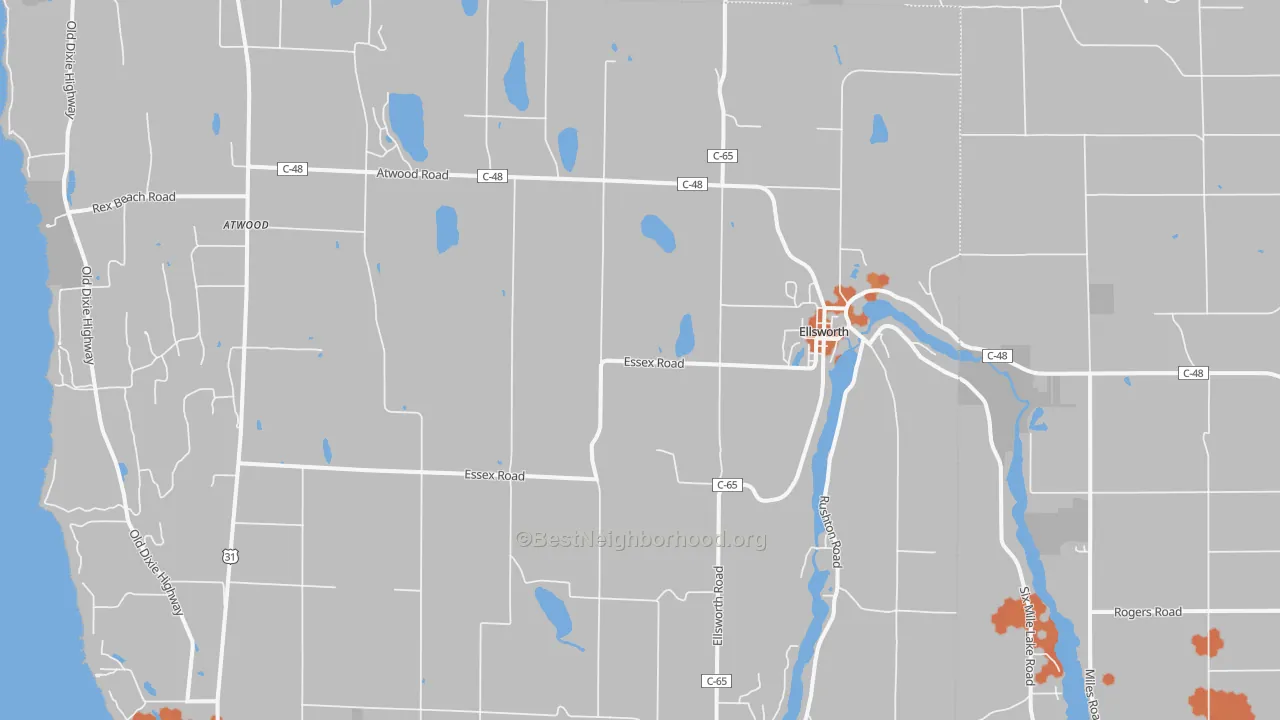Bike Grade map of Ellsworth, MI