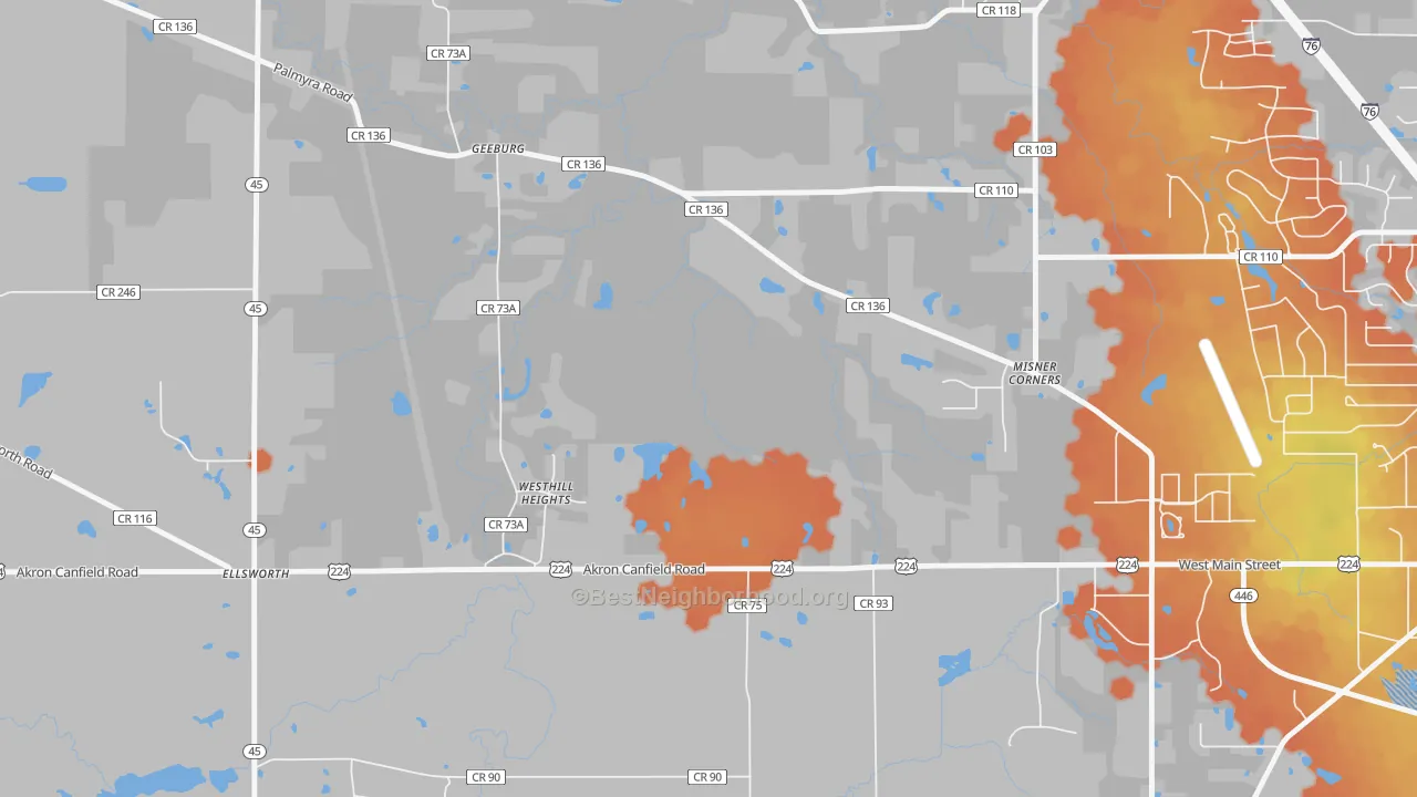 Bike Grade map of Ellsworth, OH