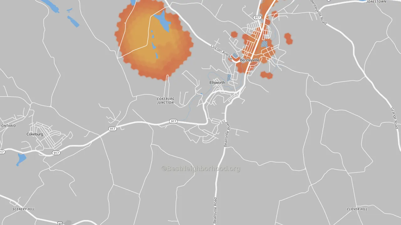 Bike Grade map of Ellsworth, PA
