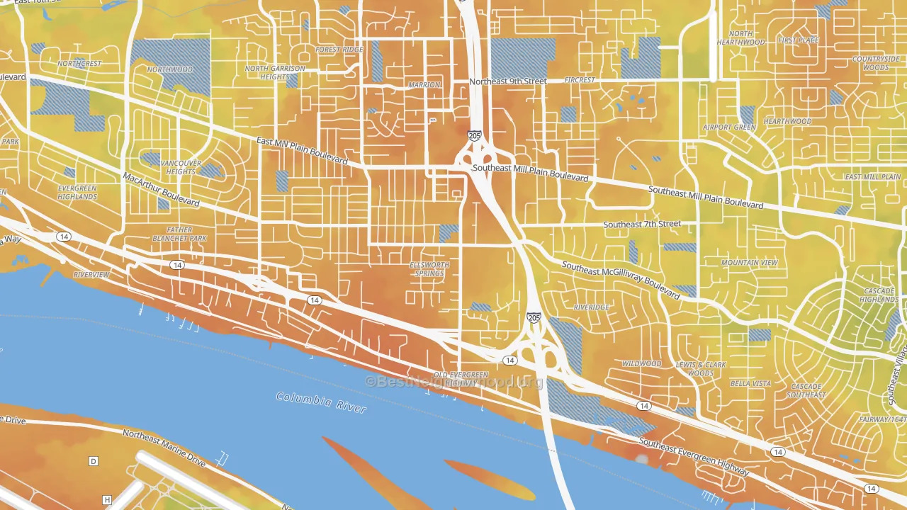 Bike Grade map of Ellsworth Springs, Vancouver, WA